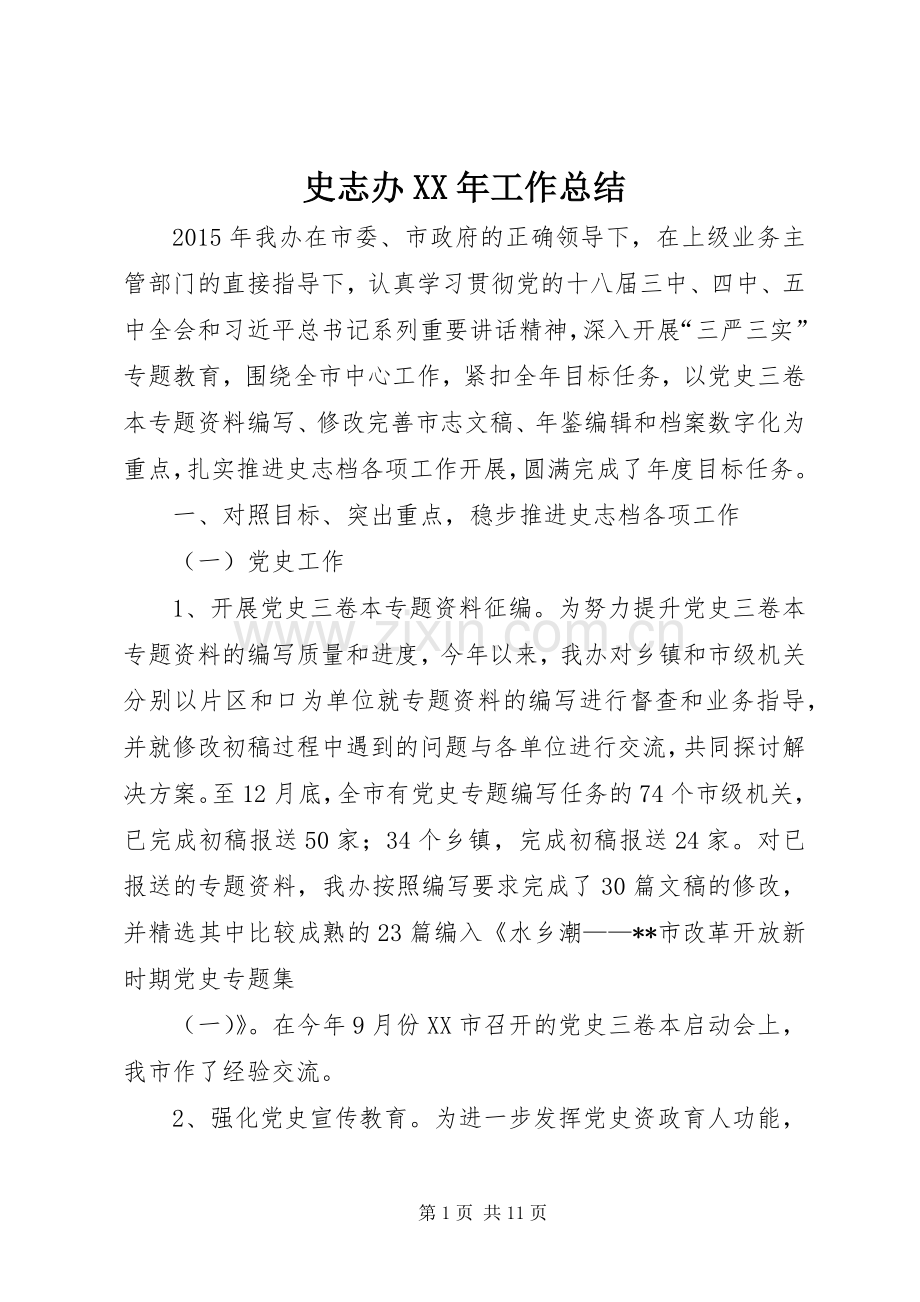 史志办XX年工作总结.docx_第1页