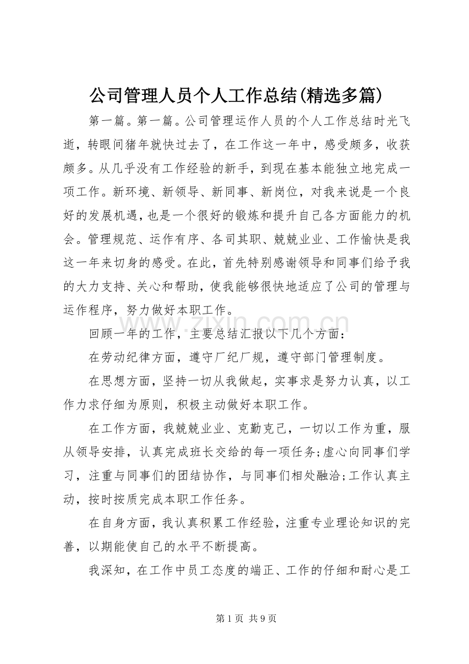 公司管理人员个人工作总结(多篇).docx_第1页