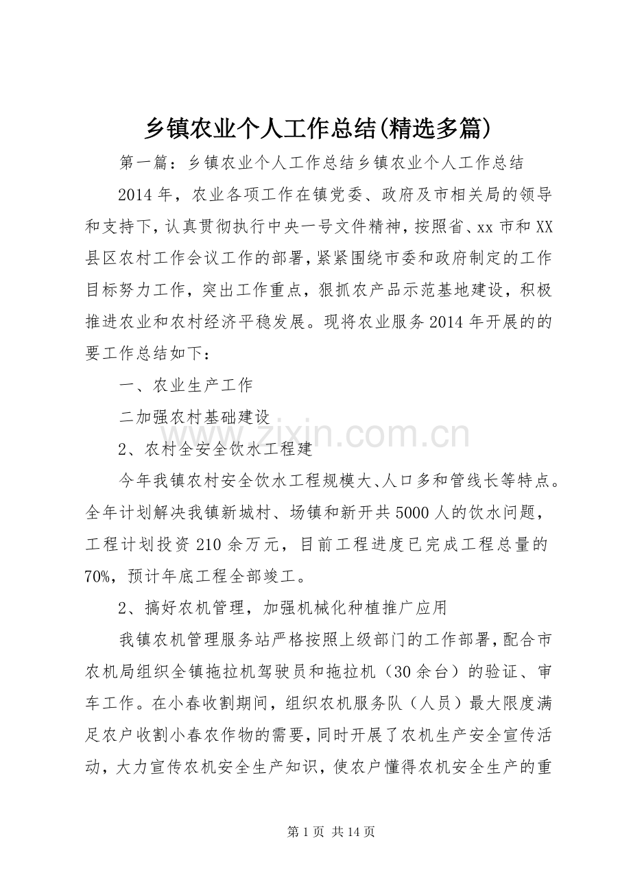 乡镇农业个人工作总结(多篇).docx_第1页