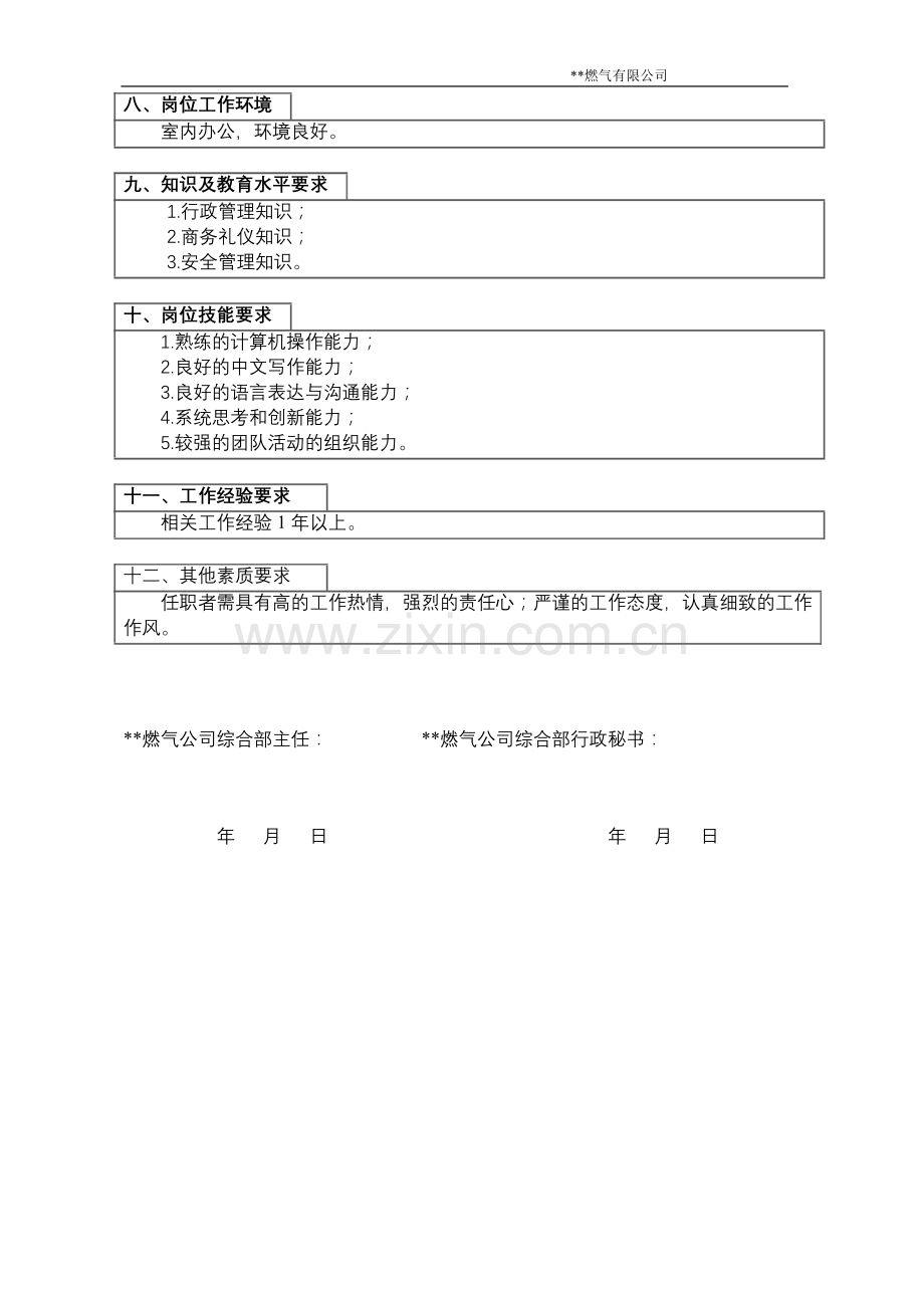 2010年综合部行政秘书岗位说明书.doc_第3页