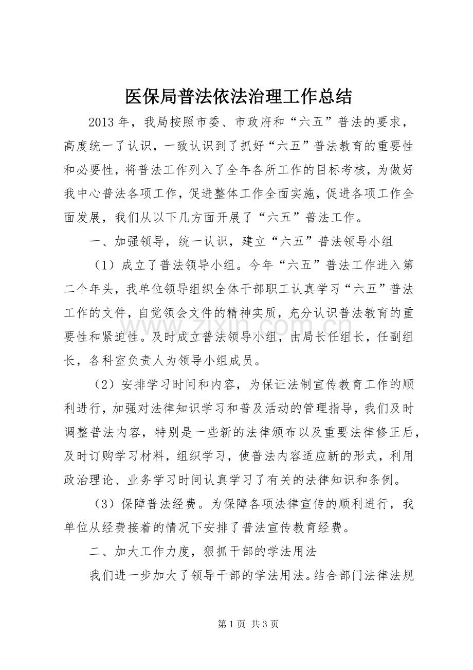 医保局普法依法治理工作总结.docx_第1页