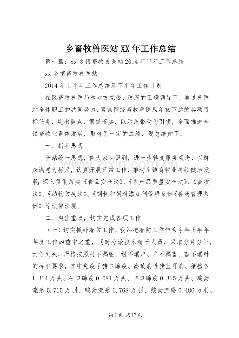 乡畜牧兽医站XX年工作总结.docx_第1页