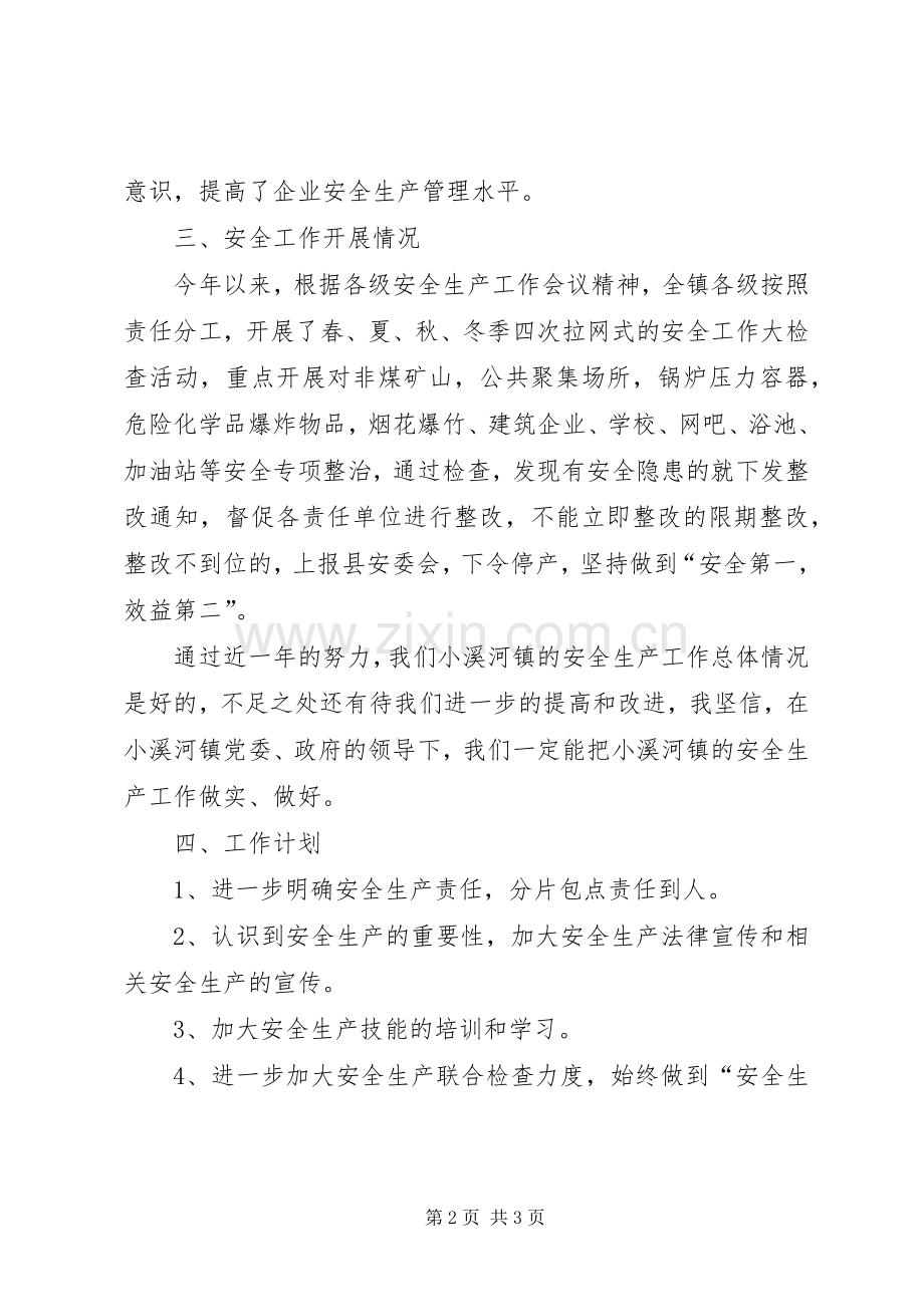 小溪河镇安全生产工作总结汇报范文.docx_第2页