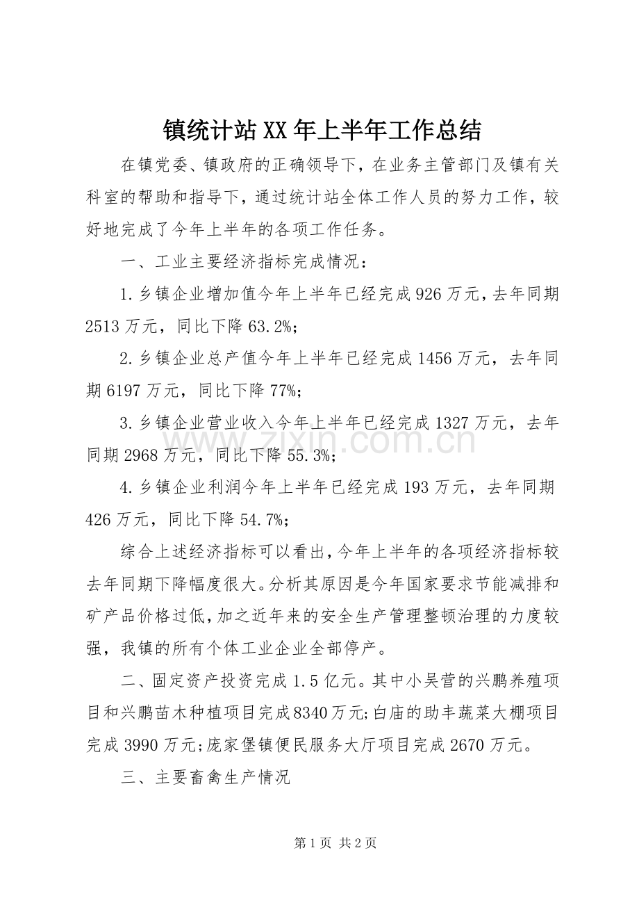 镇统计站XX年上半年工作总结_1.docx_第1页