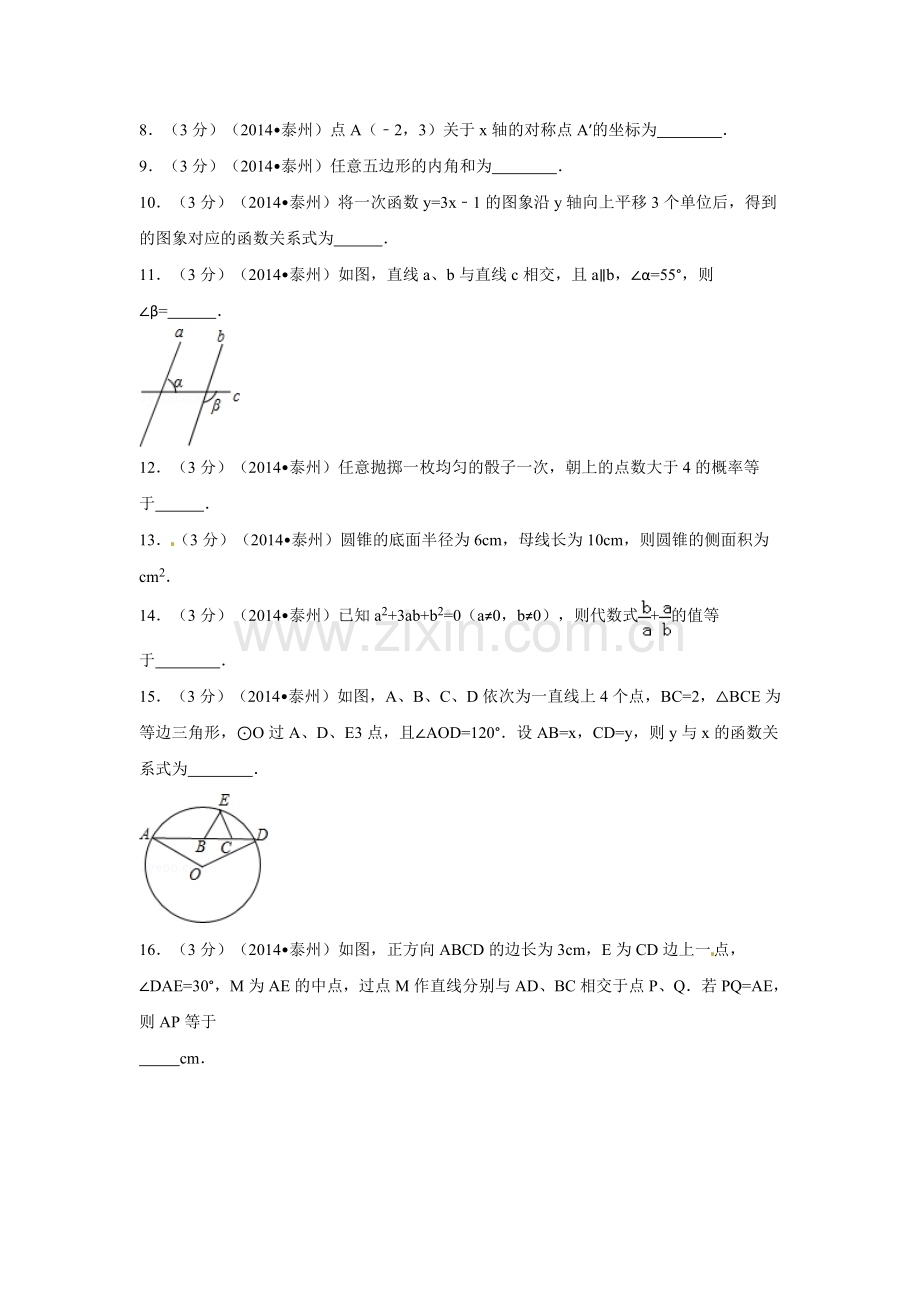 江苏省泰州市中考数学试卷（含解析版）.pdf_第2页