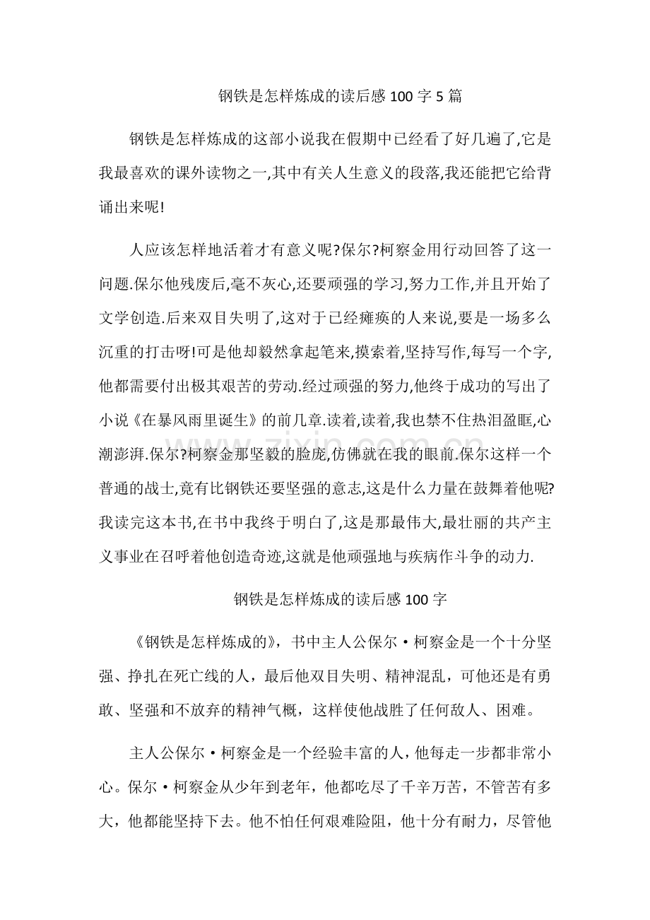 钢铁是怎样炼成的读后感100字5篇.docx_第1页