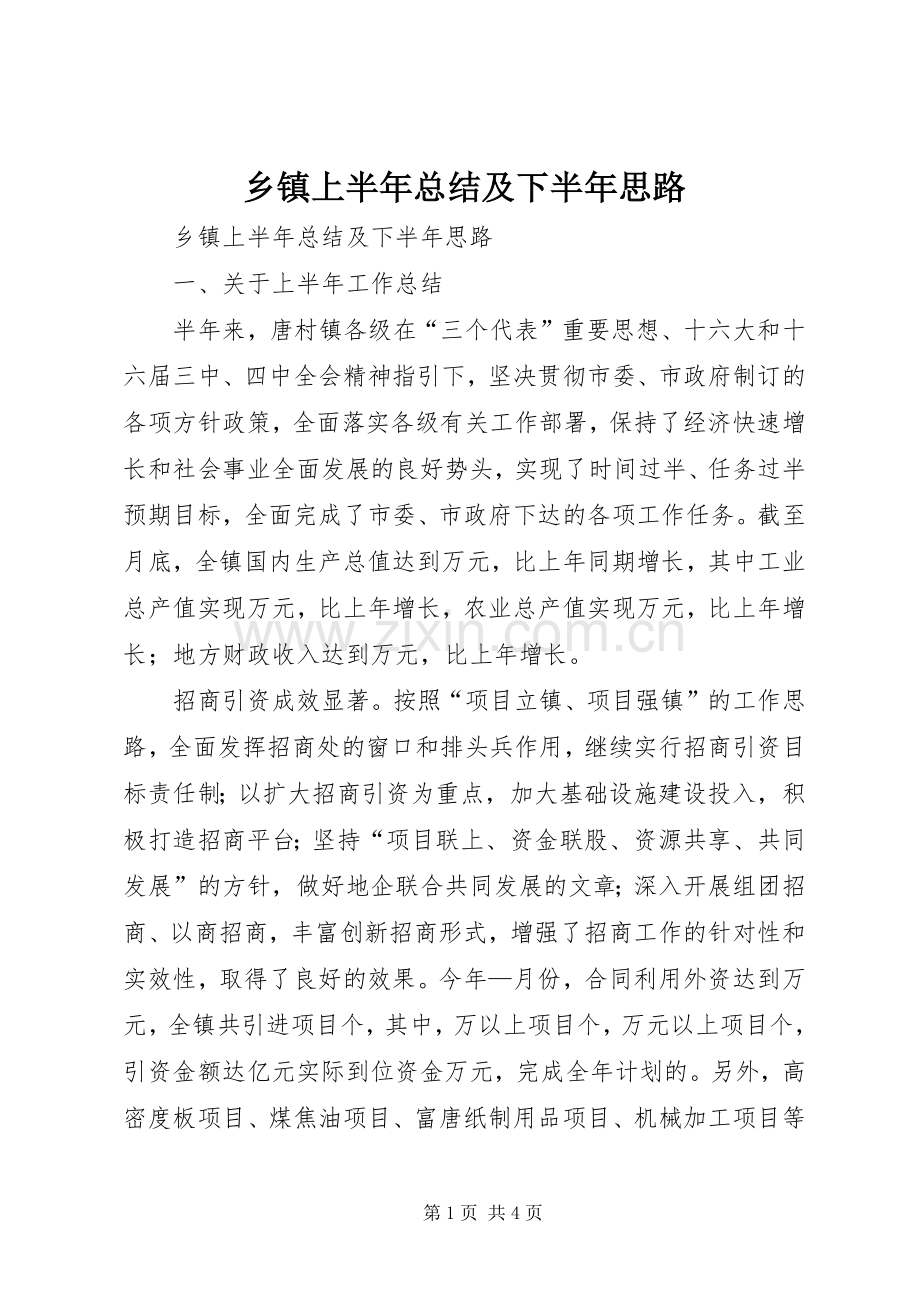 乡镇上半年总结及下半年思路_1.docx_第1页