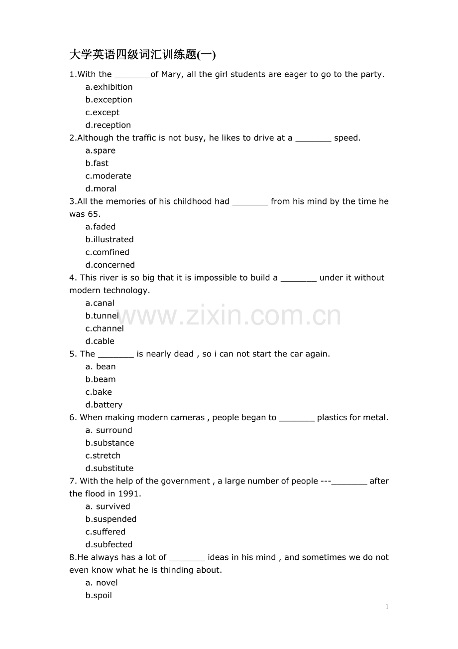 大学英语四级词汇训练题(一).doc_第1页