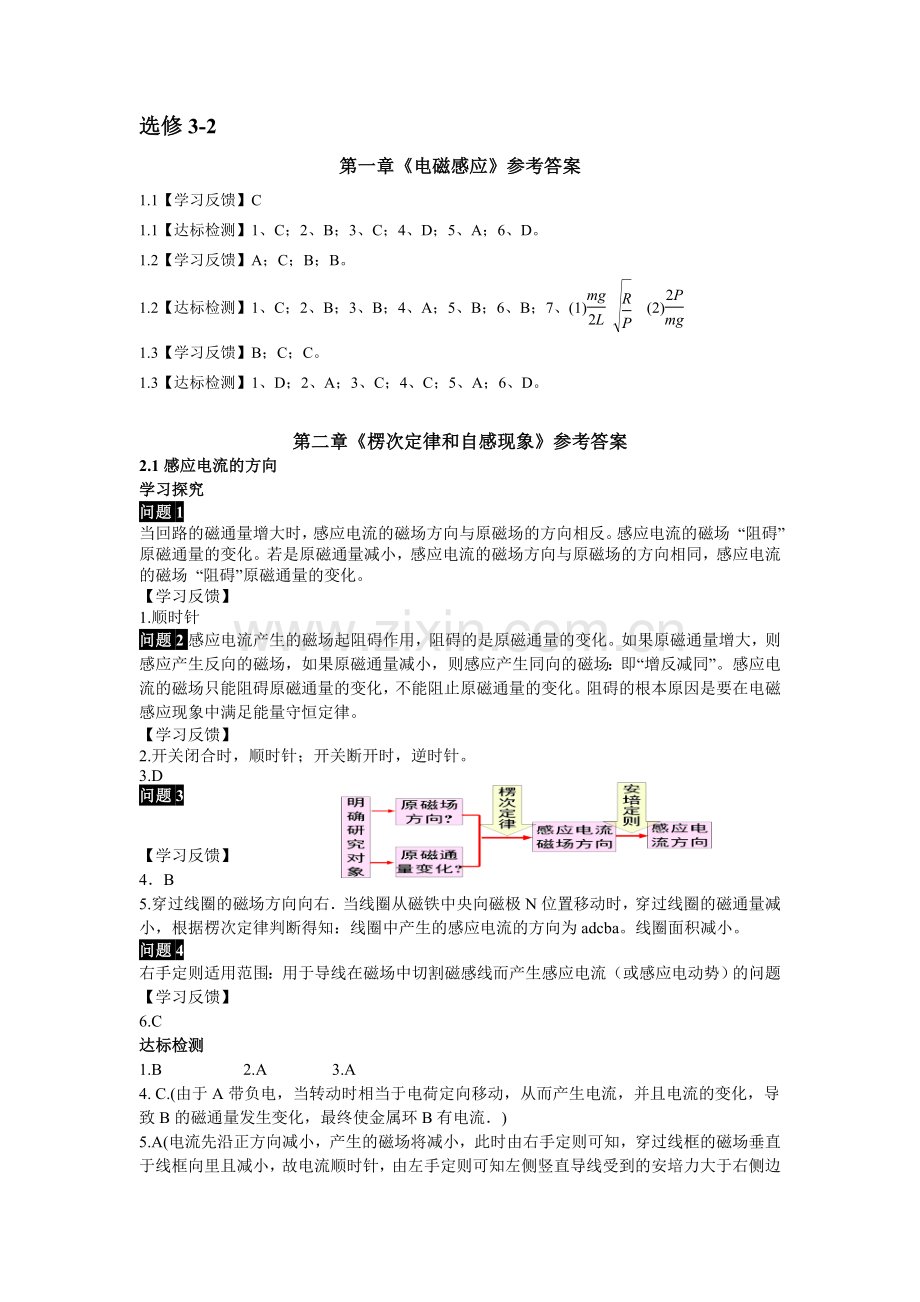 鲁科版高中物理选修3-2参考答案.doc_第1页