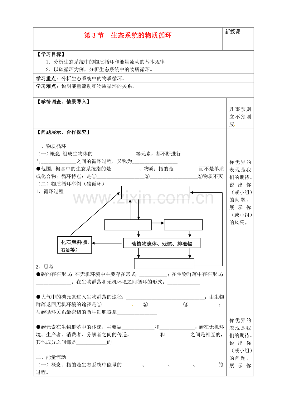 山东省淄川般阳中学高中生物《53生态系统的物质循环》导学案（无答案）新人教版必修3.doc_第1页