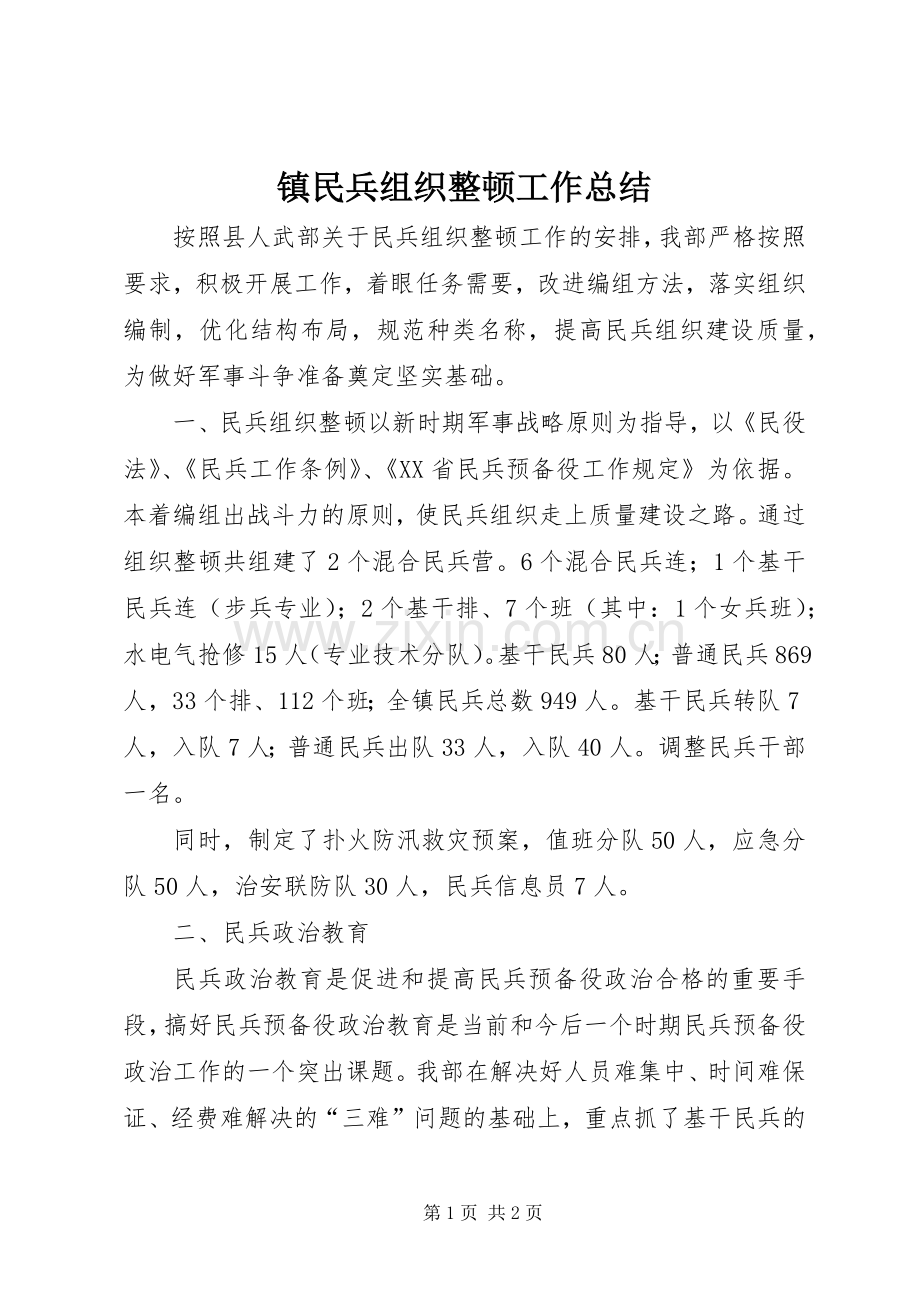 镇民兵组织整顿工作总结 .docx_第1页