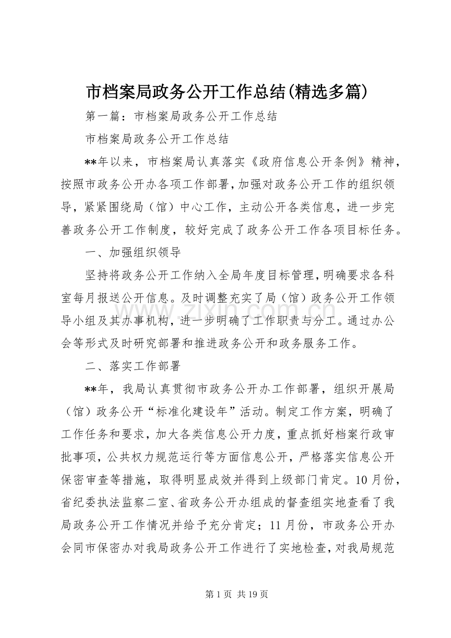 市档案局政务公开工作总结(多篇).docx_第1页