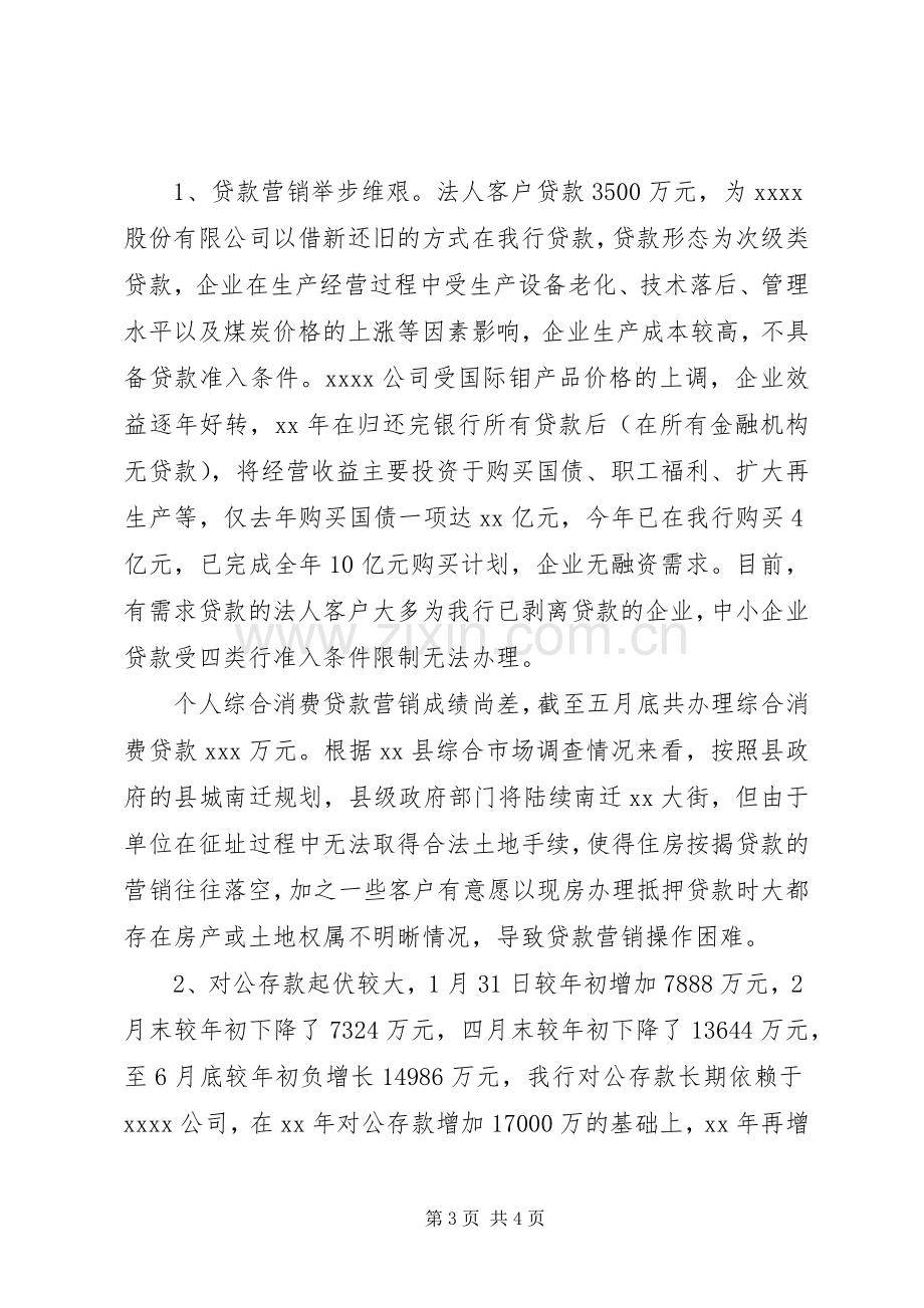 银行支行XX年上半年工作总结汇报工作总结范文_1.docx_第3页