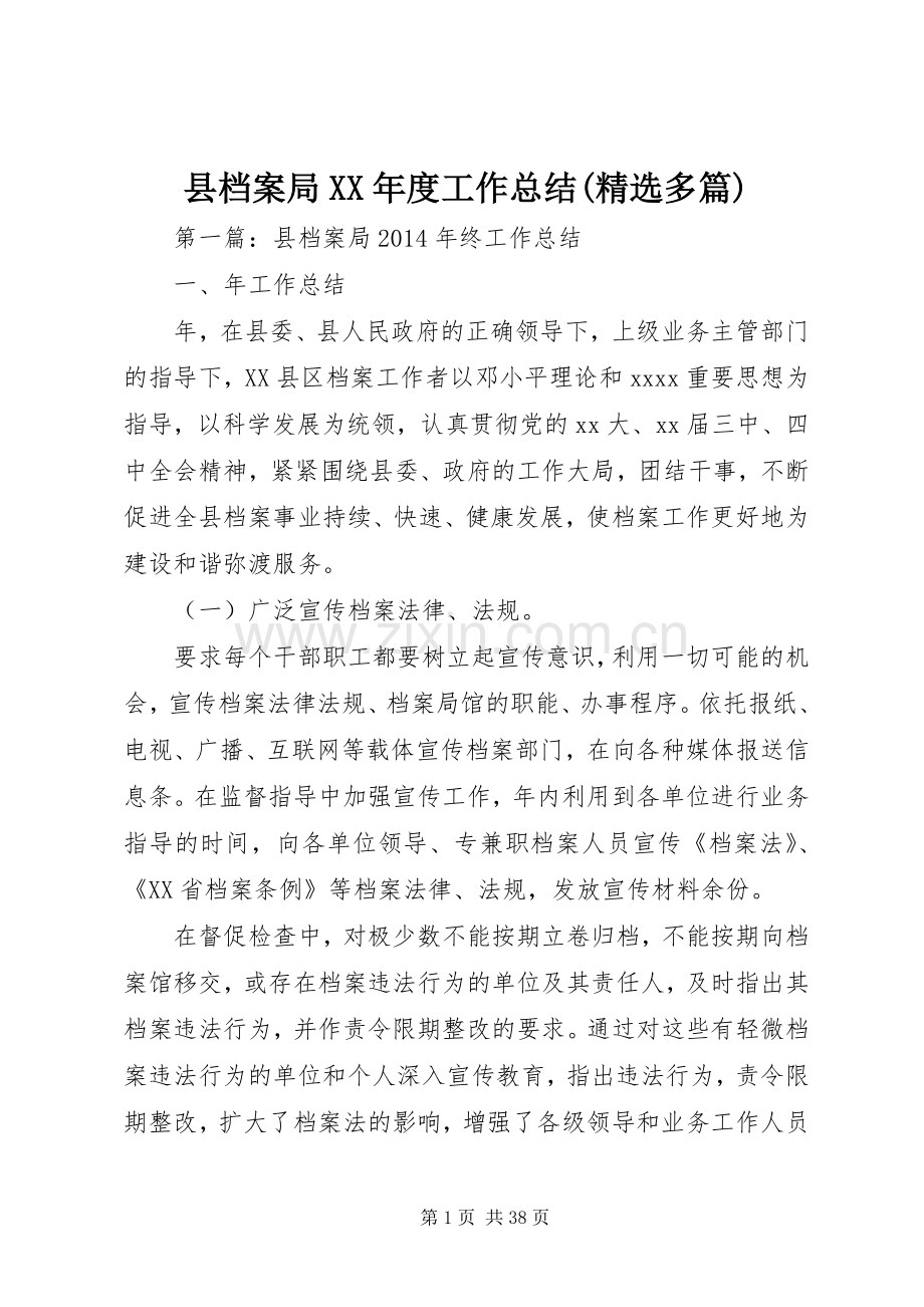 县档案局XX年度工作总结(多篇).docx_第1页