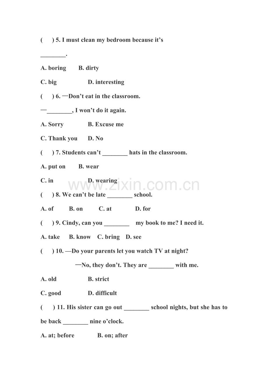 新人教版七年级英语下册Unit4Don’teatinclass同步测试题.doc_第3页