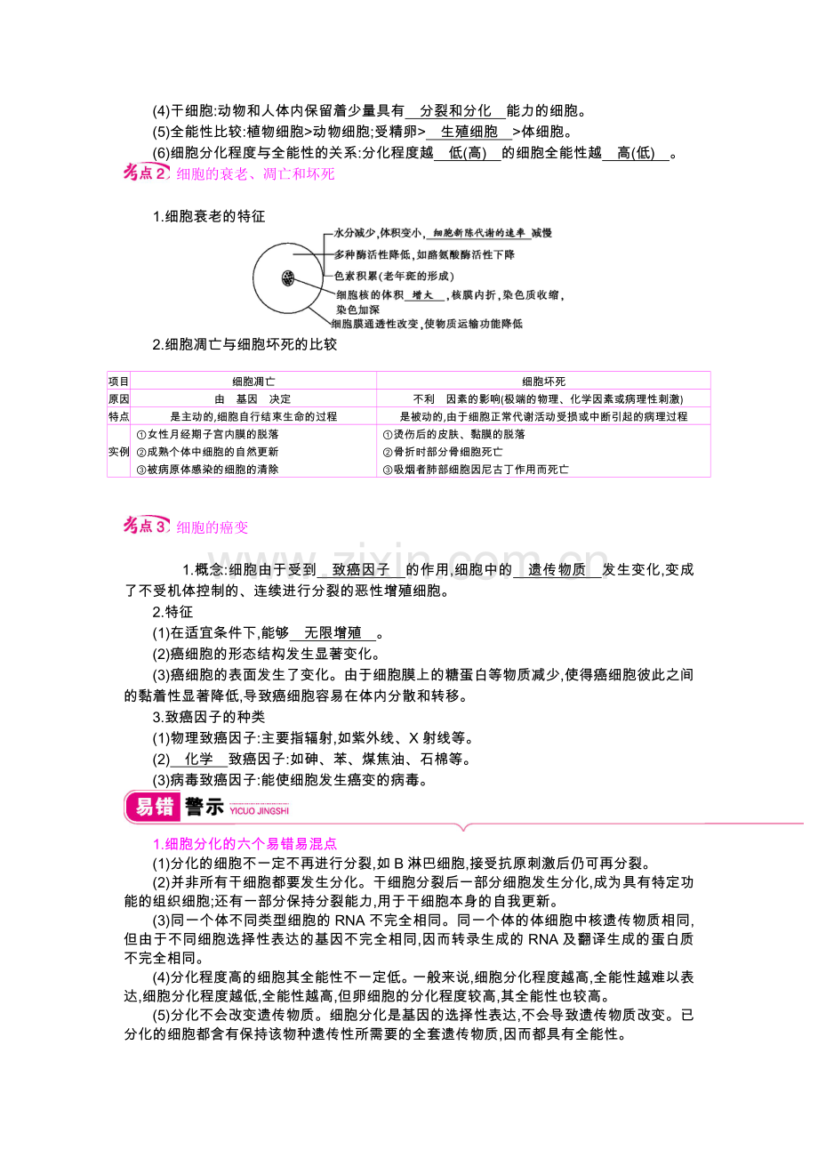 第四单元课时2细胞的分化、衰老、凋亡和癌变.doc_第2页