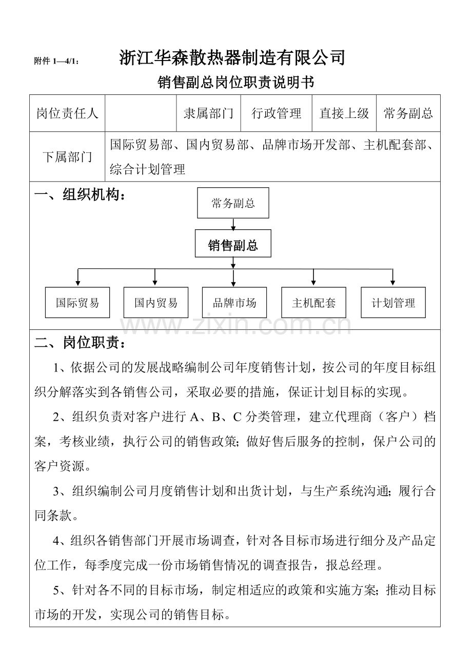 销售副总岗位职责说明书.doc_第1页