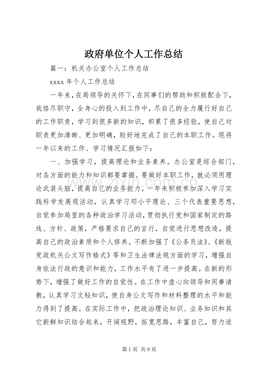 政府单位个人工作总结 .docx_第1页