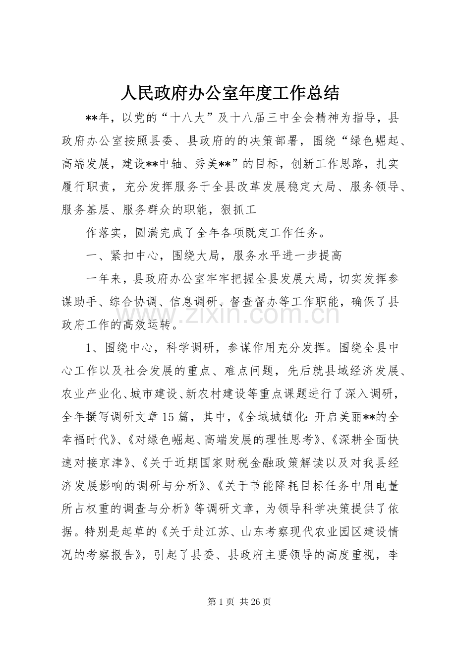 人民政府办公室年度工作总结 .docx_第1页