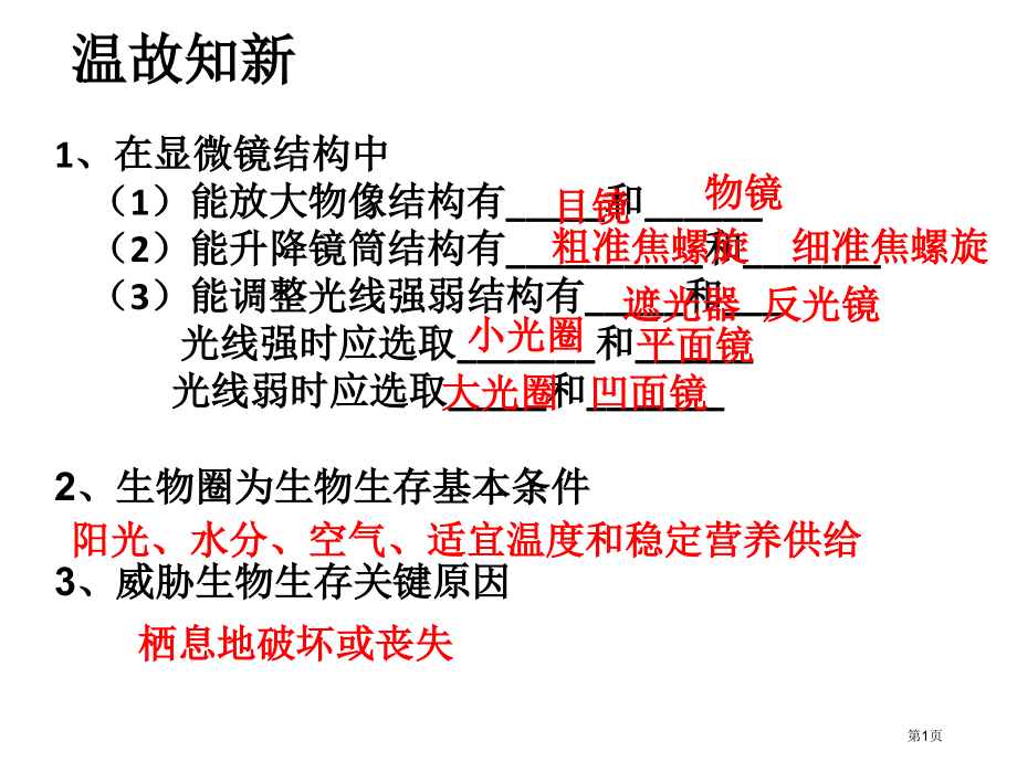 七年级上册第二章观察生物结构复习市公开课一等奖省优质课赛课一等奖课件.pptx_第1页