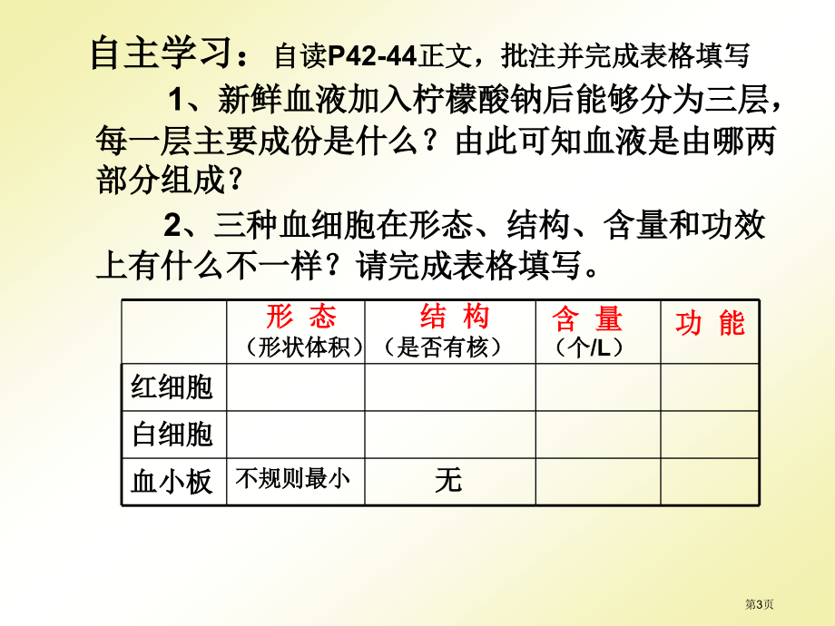 七年级苏教七年级下册第4单元生物圈中的人第十章人体内的物质运输和能量供给第一节血液和血型市公开课一等.pptx_第3页