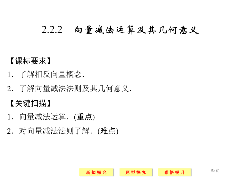 向量减法运算及其几何意义市名师优质课比赛一等奖市公开课获奖课件.pptx_第1页