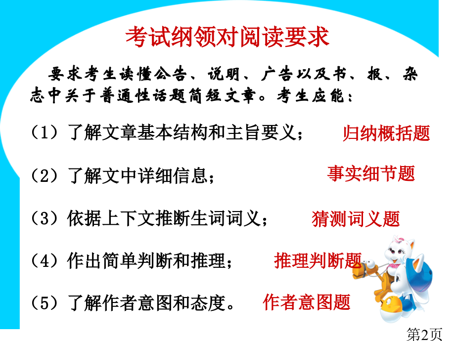 高考英语阅读理解解题技巧(高分秘诀)省名师优质课获奖课件市赛课一等奖课件.ppt_第2页