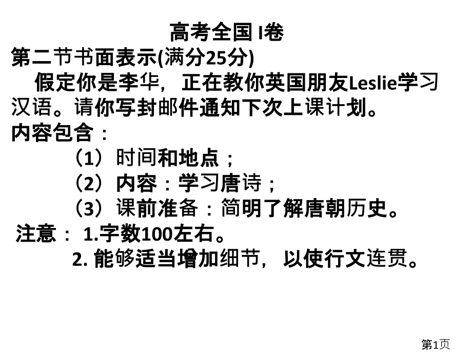 高考英语全国卷作文范文名师优质课获奖市赛课一等奖课件.ppt_第1页