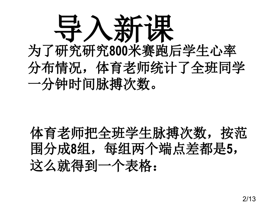 体育老师统计了全班同学一分钟时间脉搏的次数省名师优质课赛课获奖课件市赛课百校联赛优质课一等奖课件.ppt_第2页