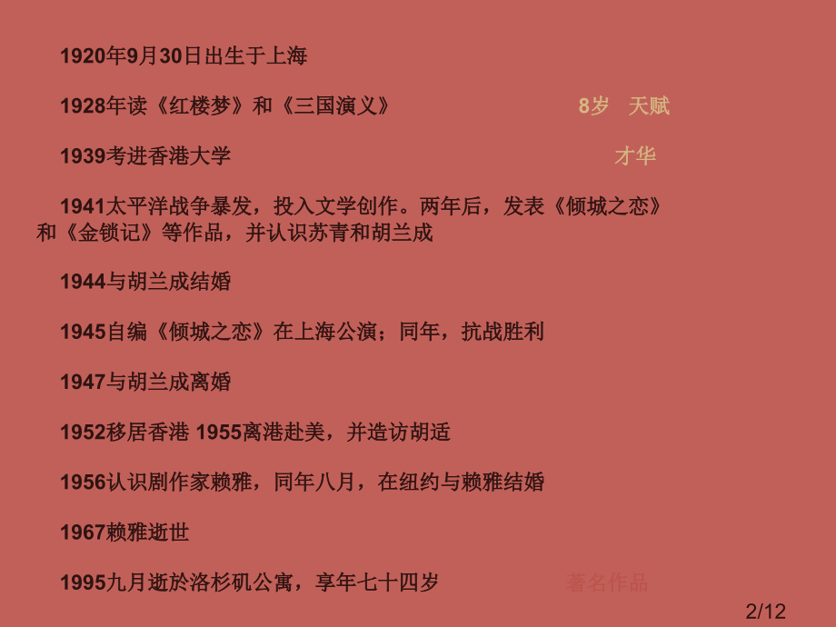 高中语文议论文论据人物故事之张爱玲省名师优质课赛课获奖课件市赛课一等奖课件.ppt_第2页