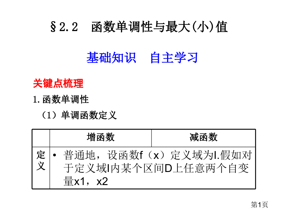 2.2函数的单调性与最大(小)值省名师优质课赛课获奖课件市赛课一等奖课件.ppt_第1页