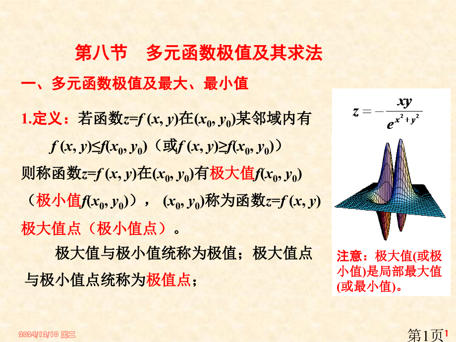 12多元函数的极值与最值省名师优质课赛课获奖课件市赛课一等奖课件.ppt_第1页