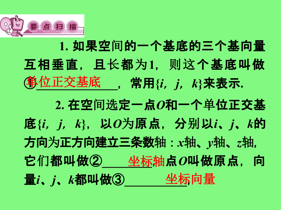 高考文科数学总复习第1轮广西专版96空间向量的坐标运算时.pptx_第2页