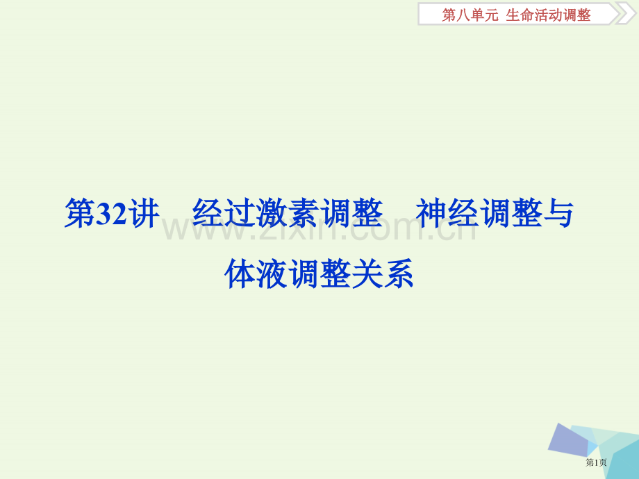 高考生物复习第八单元生命活动的调节第32讲通过激素的调节神经调节与体液调节的关系全国公开课一等奖百校.pptx_第1页