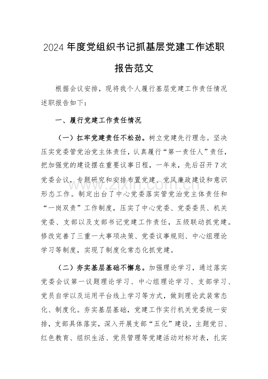 2024年度党组织书记抓基层党建工作述职报告范文.docx_第1页