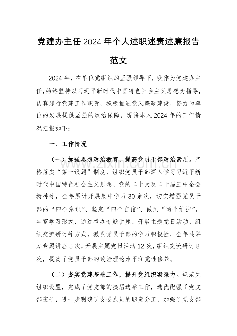 党建办主任2024年个人述职述责述廉报告范文.docx_第1页