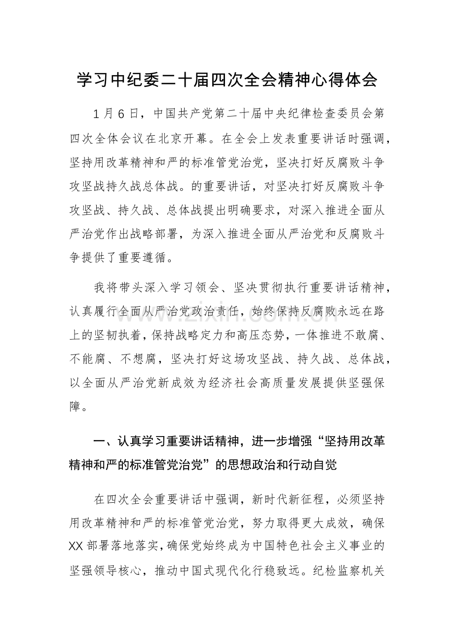 两篇：学习中纪委二十届四次会议精神心得体会范文.docx_第1页