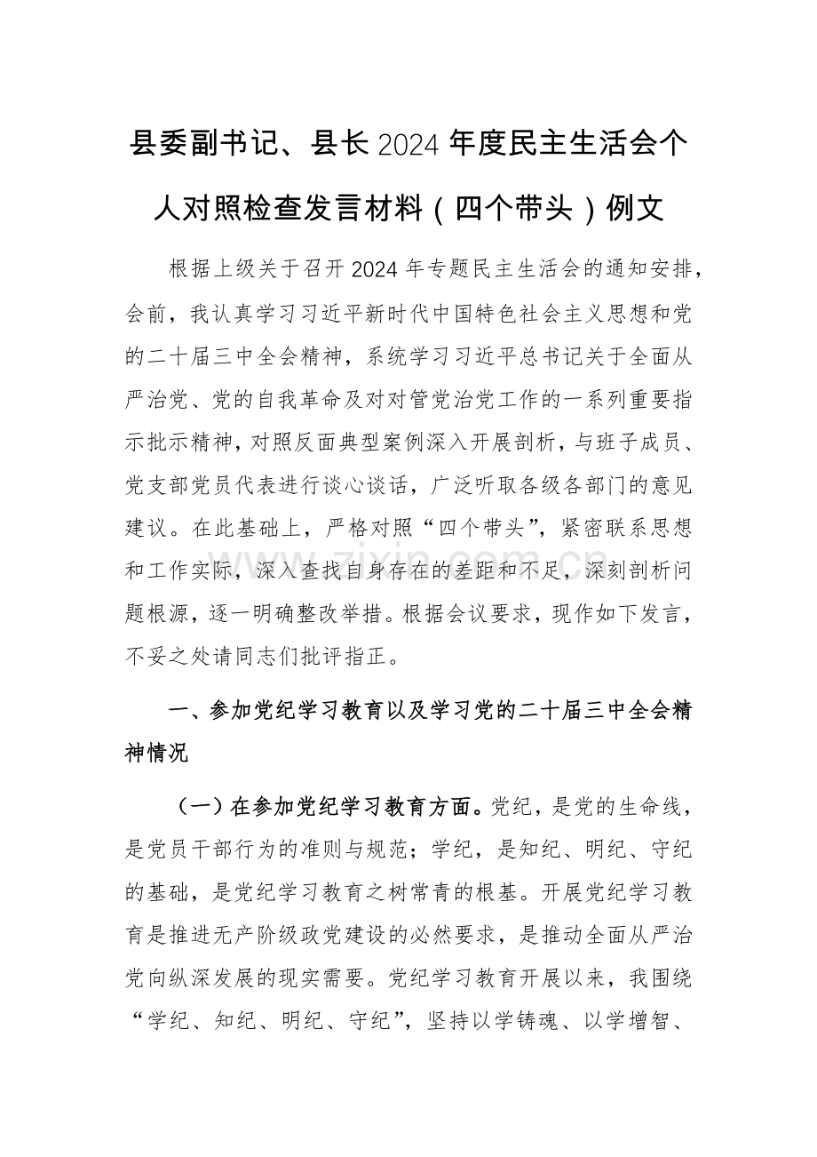 地方领导干部2024年度“严守纪律规矩、砥砺作风、勇于担责、从严治党责任四个带头”个人对照检查发言材料.docx_第1页