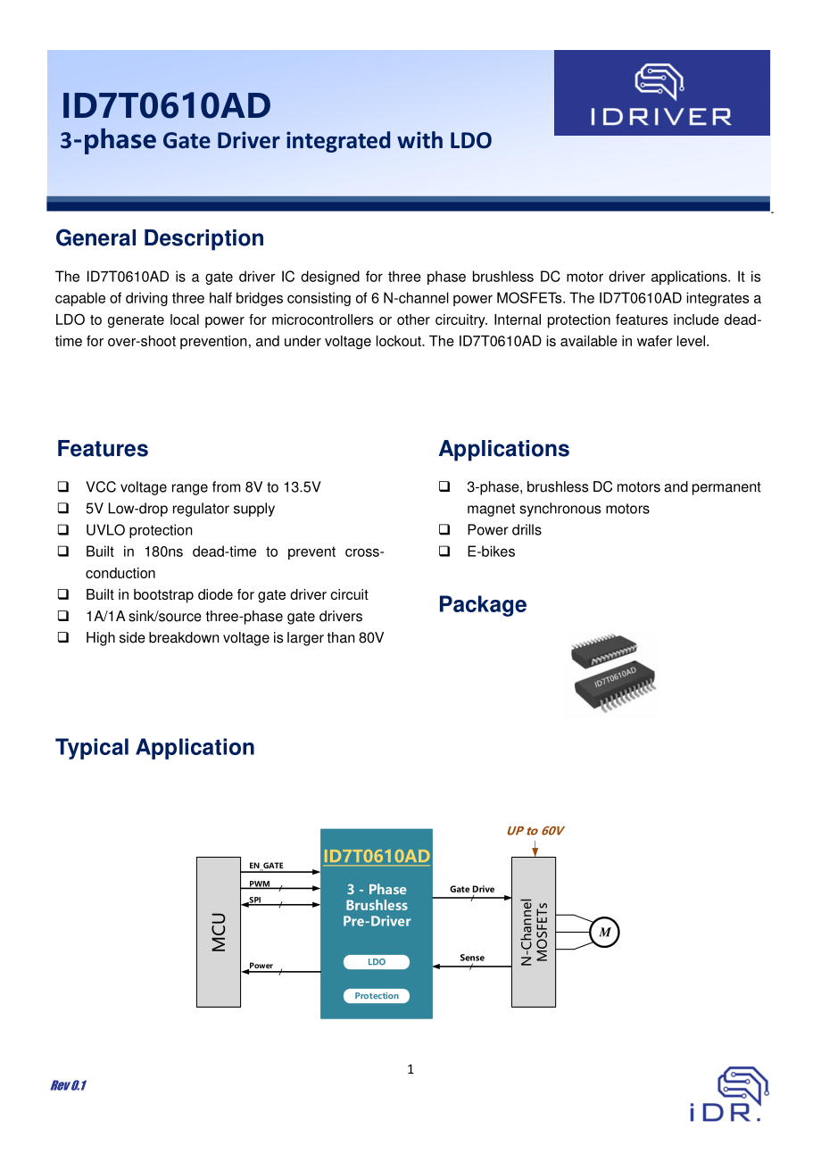 ID7T0610AD 60V三相带LDO驱动芯片.pdf_第1页