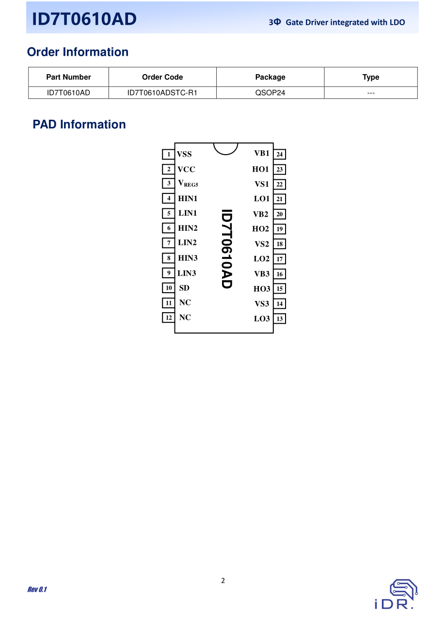 ID7T0610AD 60V三相带LDO驱动芯片.pdf_第2页