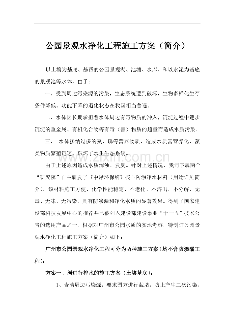 公园景观水净化工程施工组织设计方案.doc_第1页