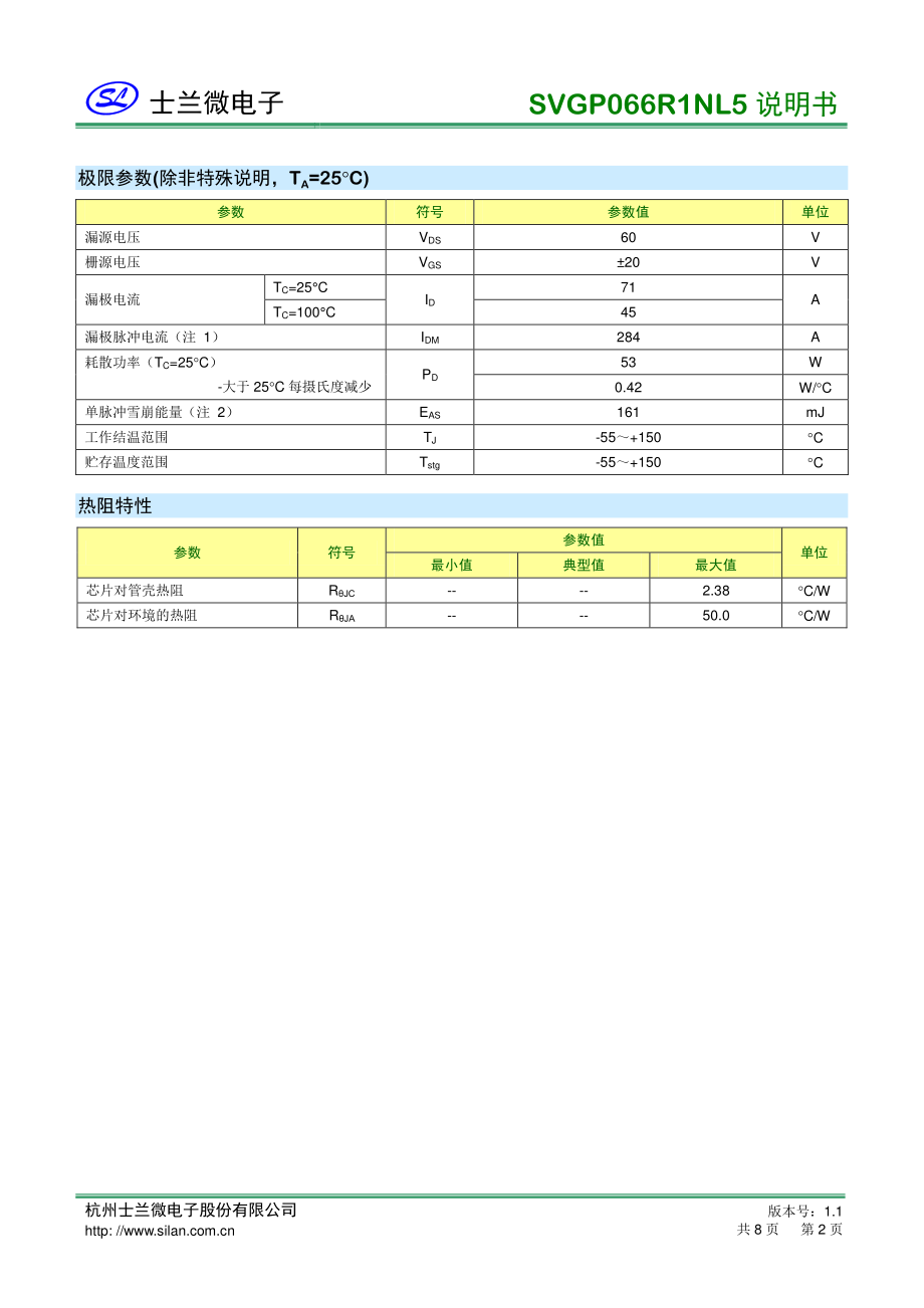 低内阻mos管60v 71a士兰微mos管SVGP066R1NL5_骊微电子.pdf_第2页