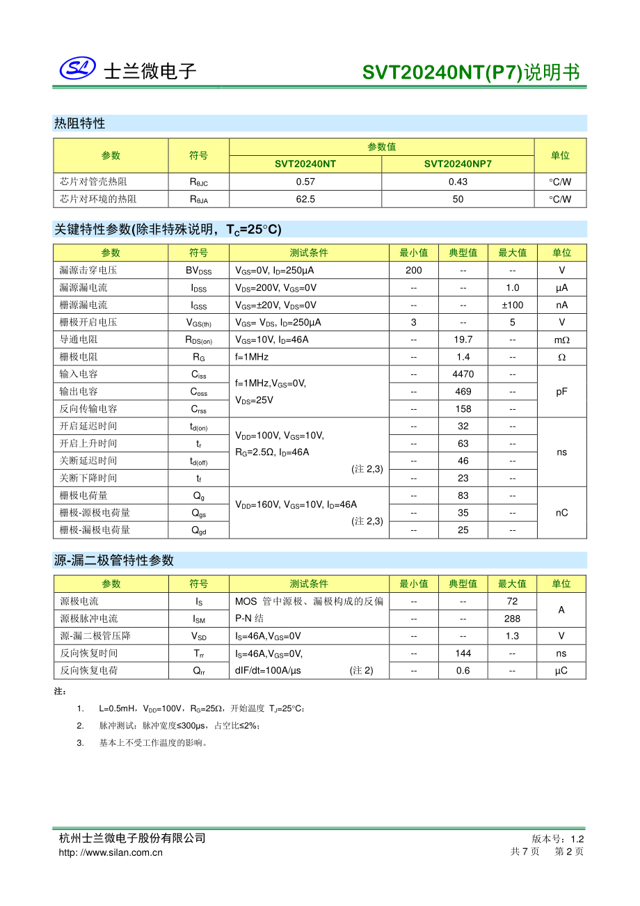 200v mos管SVT20240NT场效应管参数_骊微电子.pdf_第2页