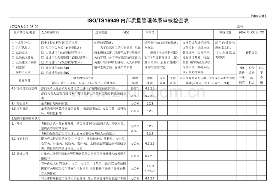 ISO∕TS16949内部质量管理体系审核检查表（M06 人力资源培训）.doc_第3页