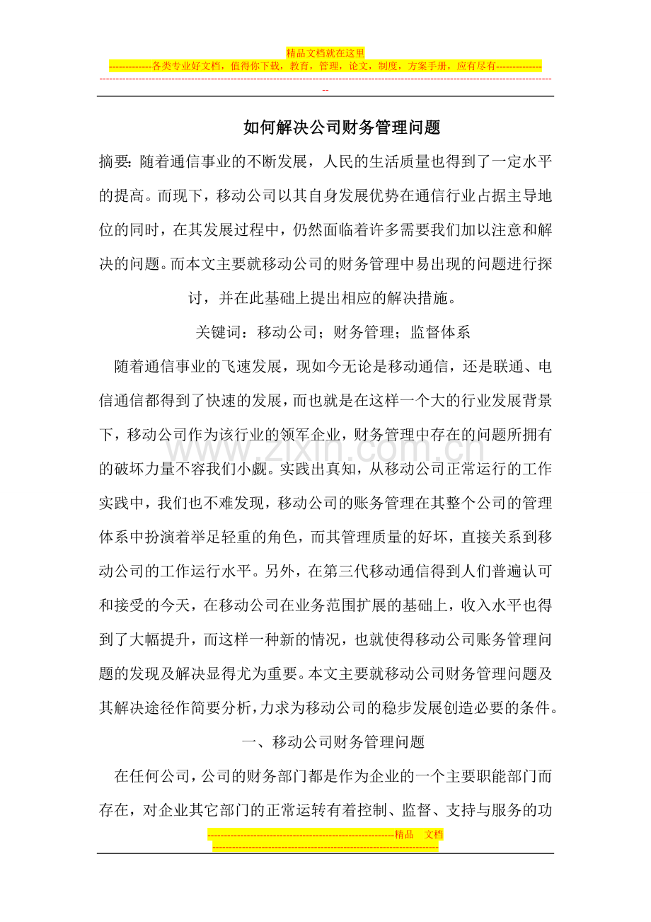 如何解决公司财务管理问题.doc_第1页